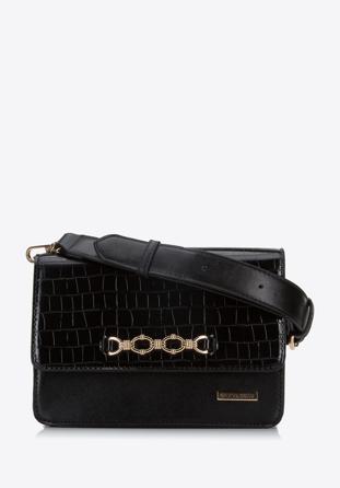 Geantă crossbody cu element decorativ metalic, negru, 94-4Y-717-1, Fotografie 1