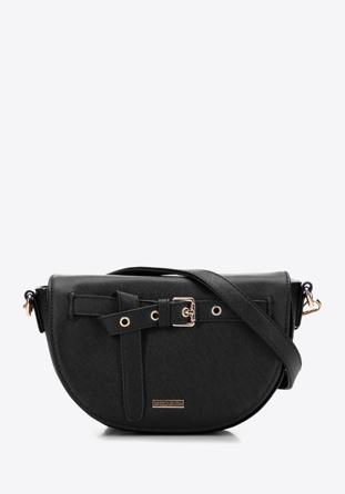 Geantă crossbody din piele artificială cu textura safiano, negru, 97-4Y-220-1, Fotografie 1