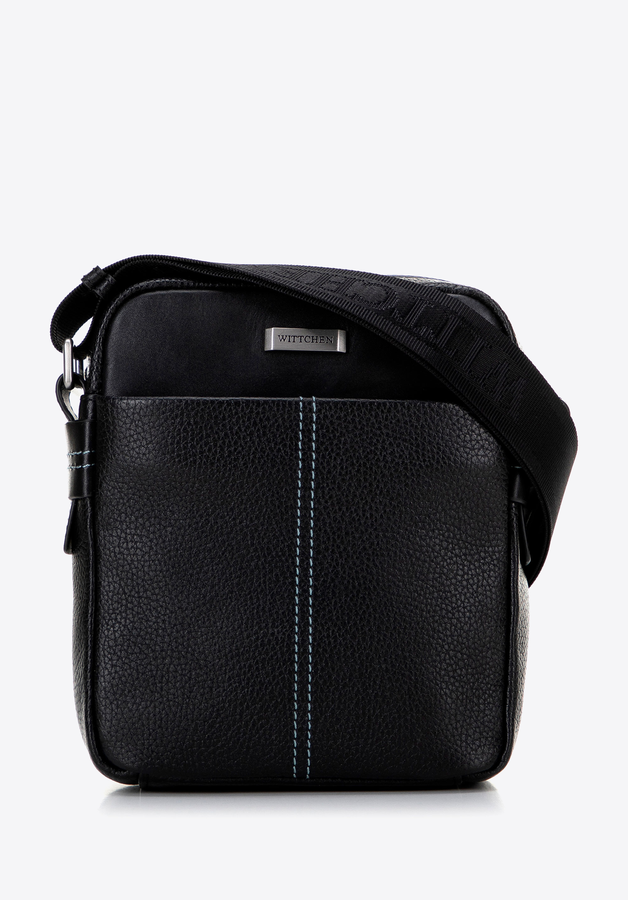 Geantă de bărbați din piele naturală cu cusături, negru, 100-4U-811-9, Fotografie 1