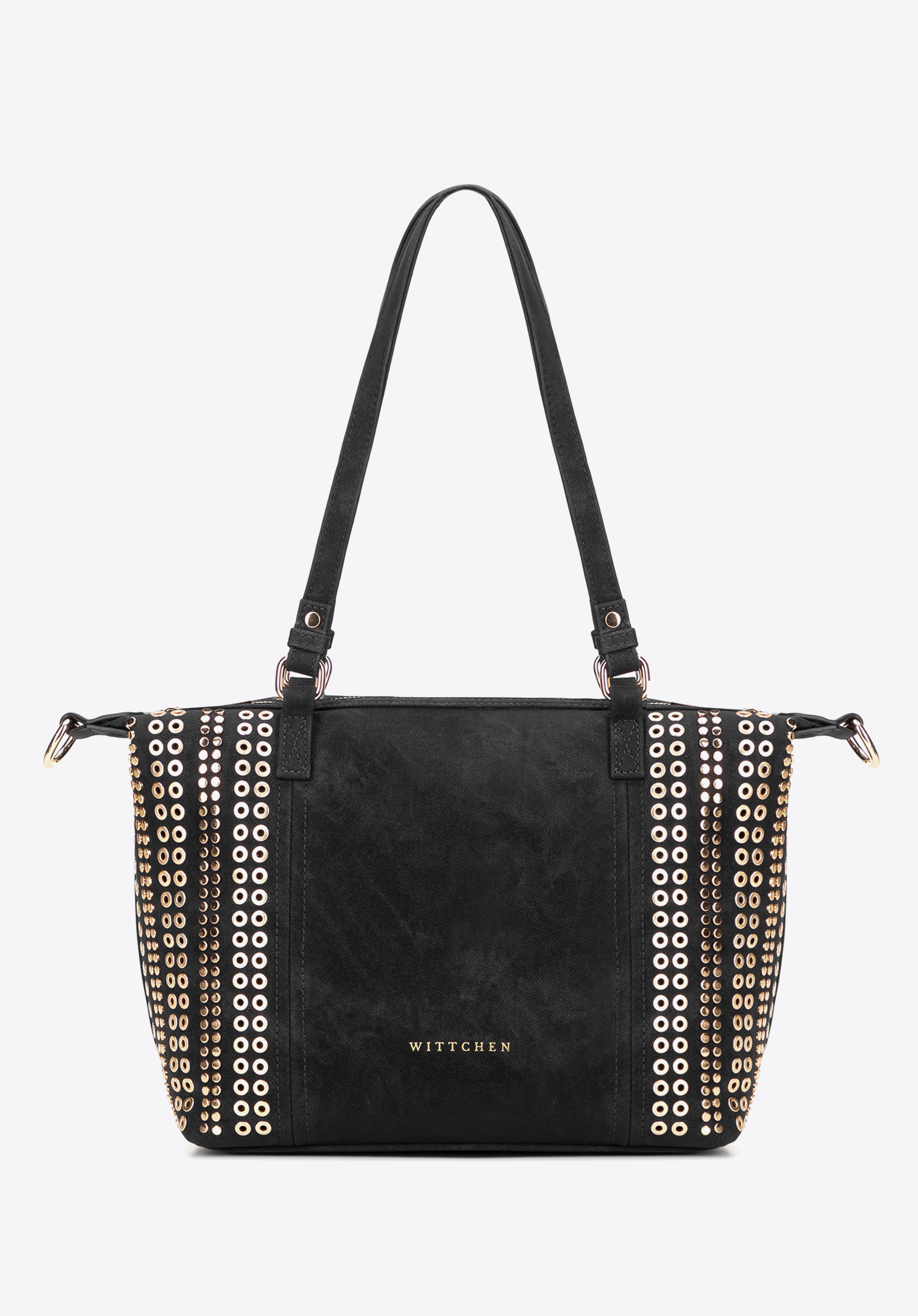 Geantă de damă tip shopper cu ținte decorative, negru, 101-4Y-712-1, Fotografie 1