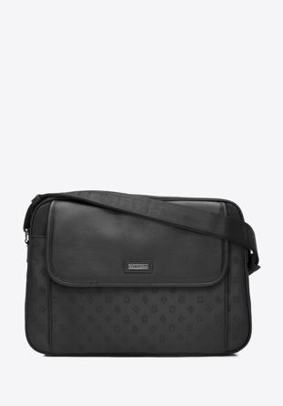 Geanta de damă jacquard tip messenger cu clapă din piele, negru, 93-4-246-1, Fotografie 1