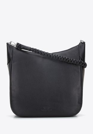 Geantă din piele de tip sac și curea împletită, negru, 94-4E-905-1, Fotografie 1