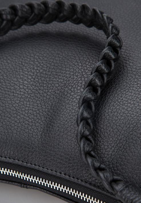 Geantă din piele de tip sac și curea împletită, negru, 94-4E-905-1, Fotografie 5