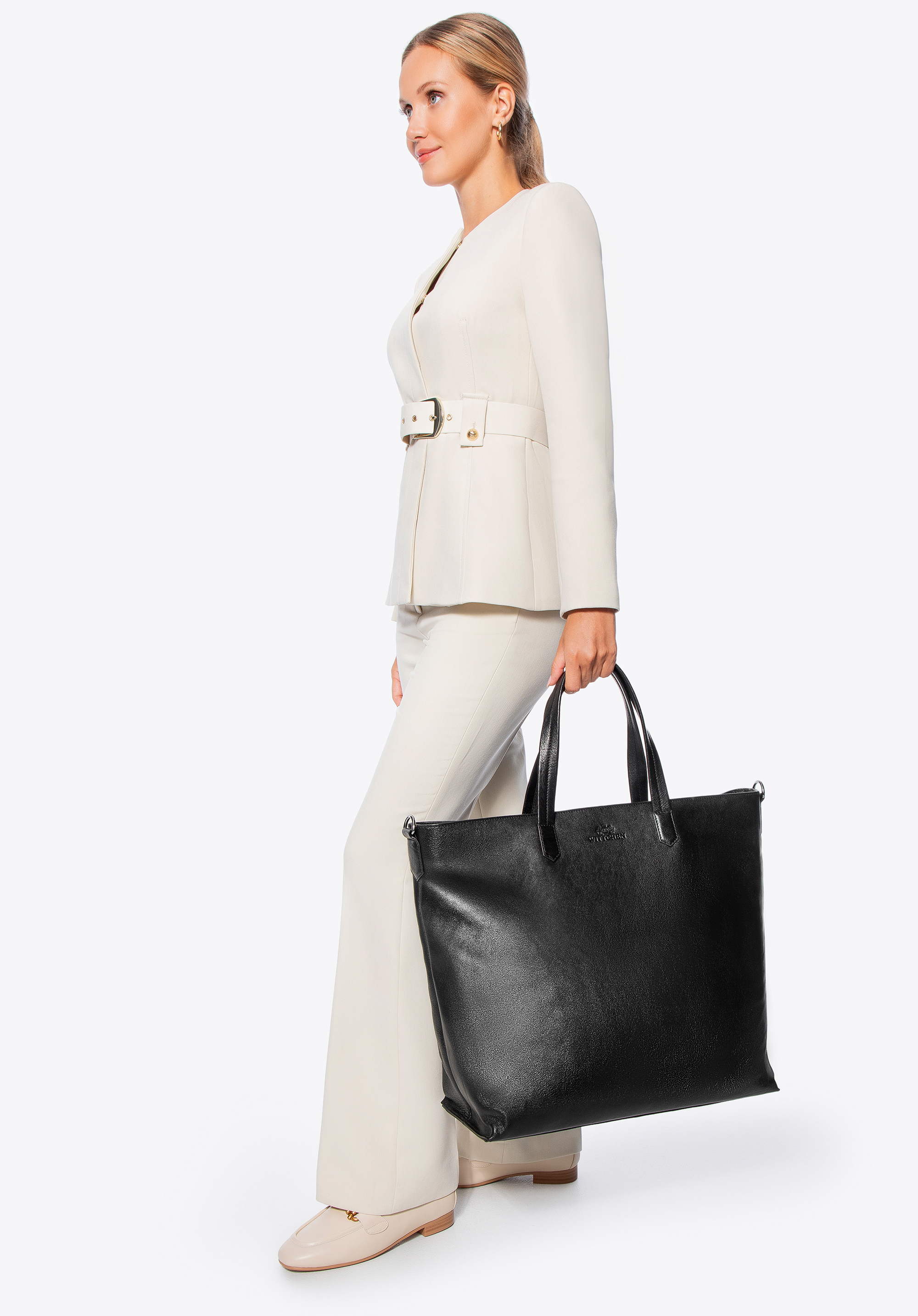 Geantă mare de cumpărături din piele, negru, 16-3-008-1, Fotografie 1