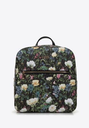 Geanta rucsac de dama din imitatie de piele cu imprimeu floral, negru, 98-4Y-201-1, Fotografie 1