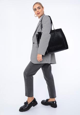 Geantă shopper cu garnitură din blană artificială, negru, 97-4Y-250-1, Fotografie 1