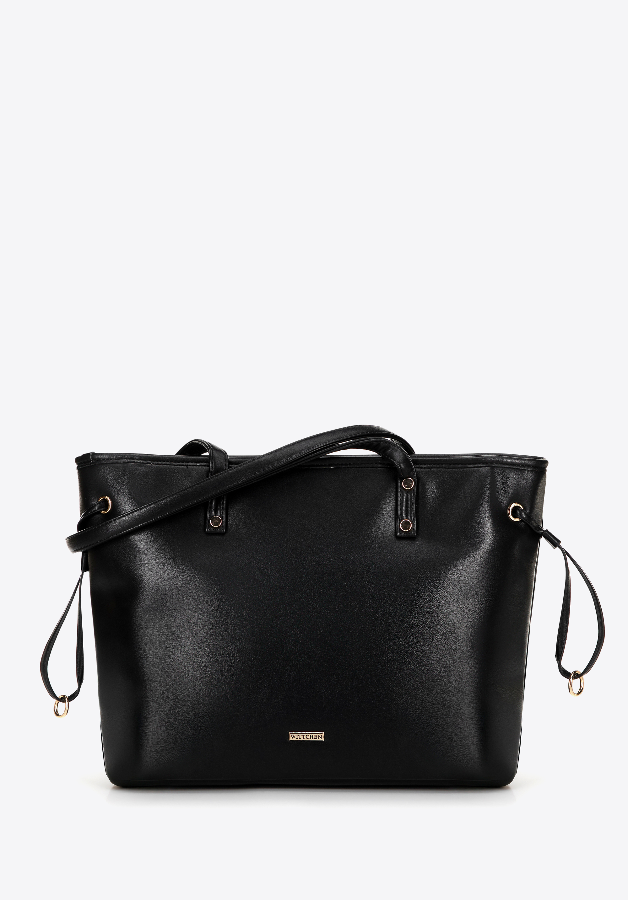 Geantă shopper din piele artificială cu șnur, negru, 100-4Y-203-1, Fotografie 1