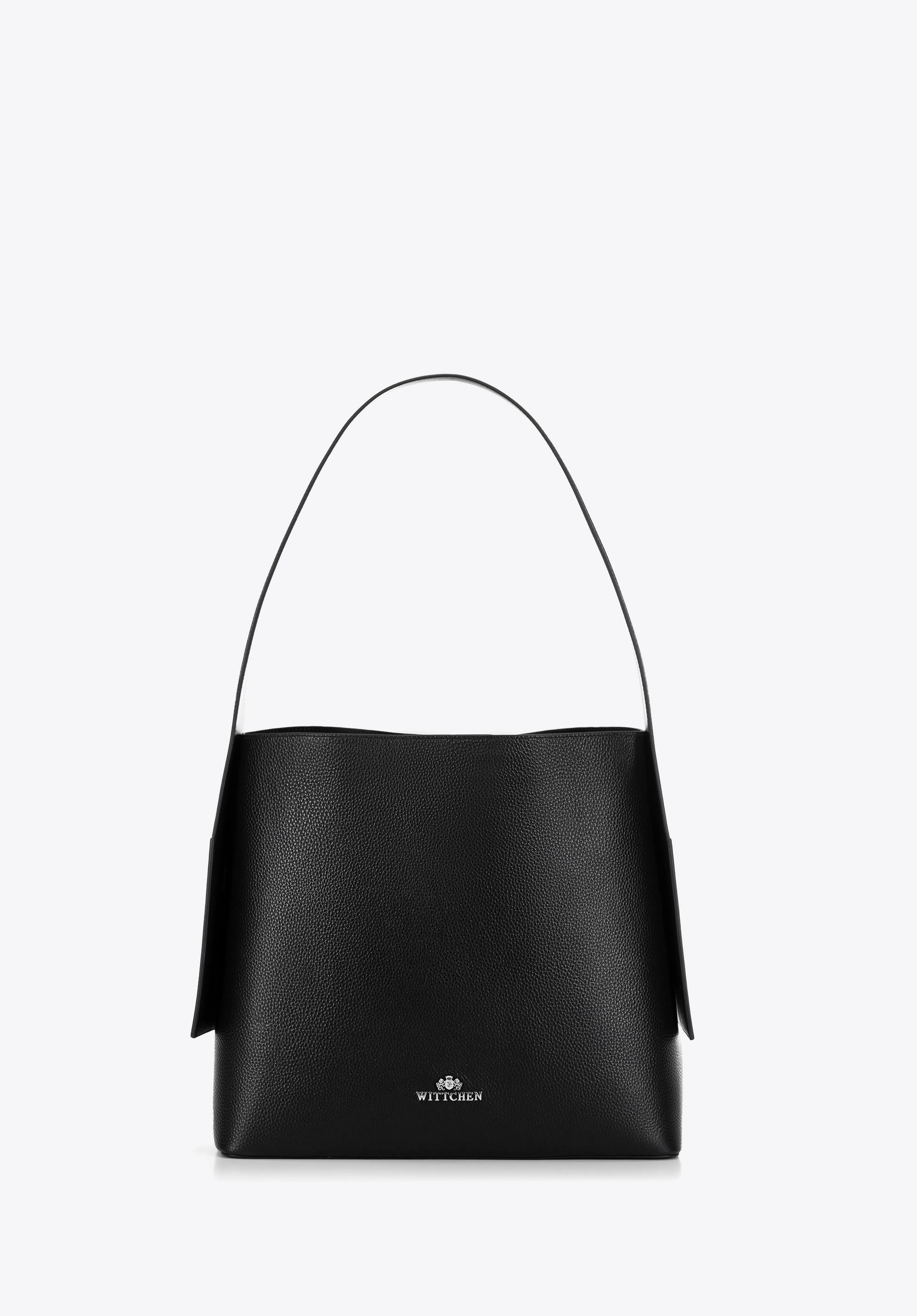 Geantă shopper din piele cu buzunare suplimentare, negru, 100-4E-203-1, Fotografie 1