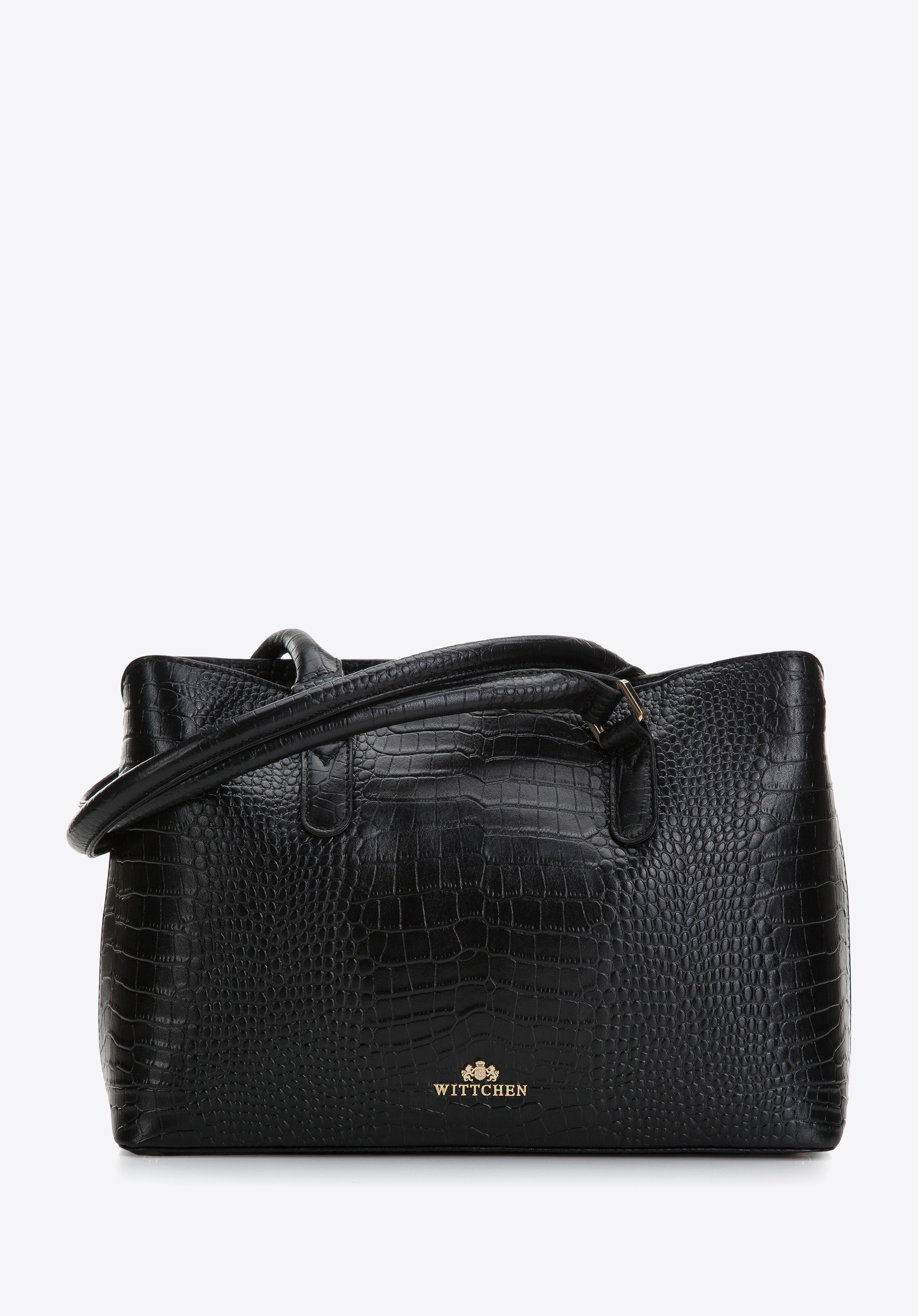 Geanta shopper din piele cu efect de crocodil, negru, 97-4E-002-1, Fotografie 1