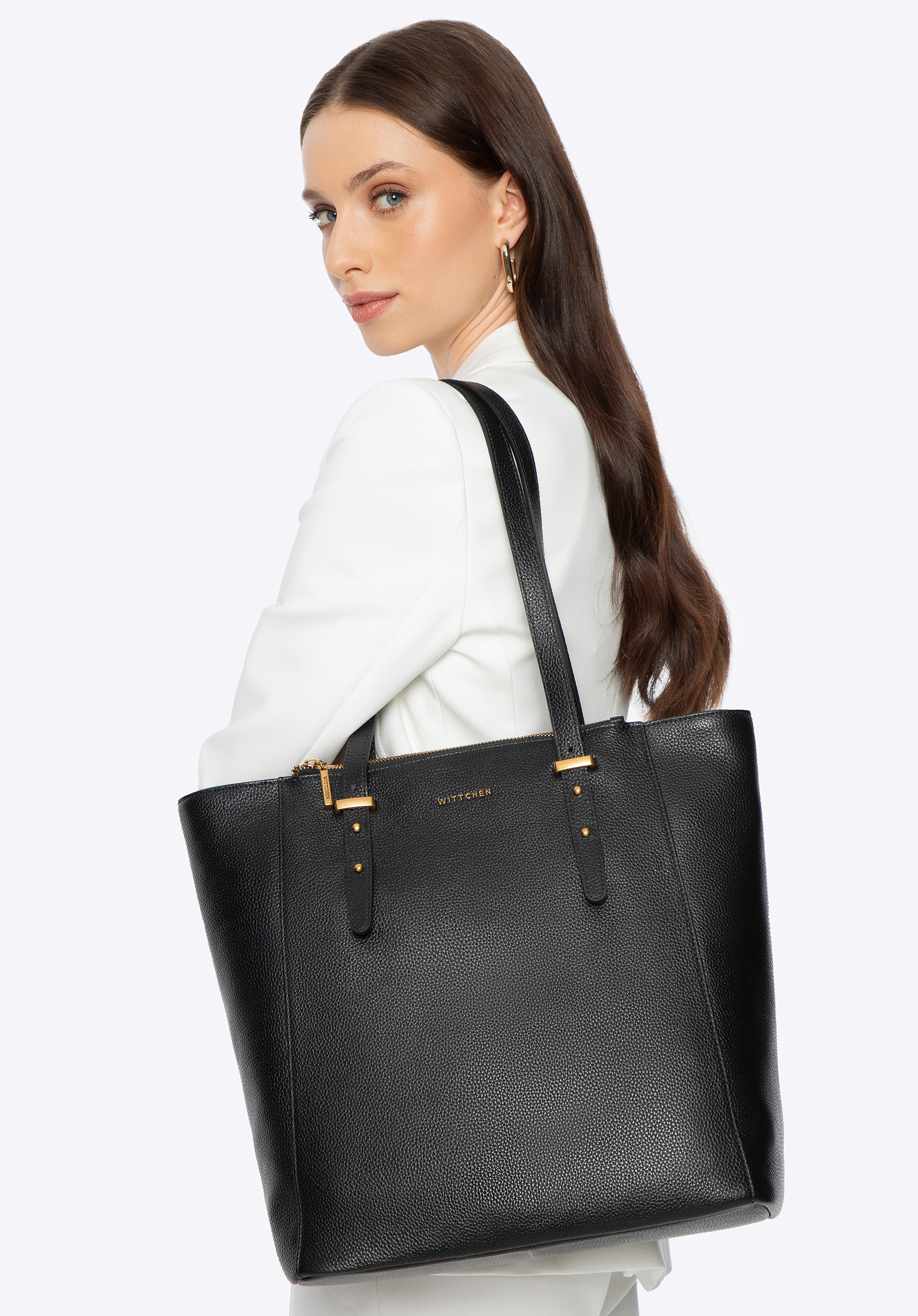 Geantă shopper înaltă din piele pentru femei, negru, 100-4E-630-1, Fotografie 1