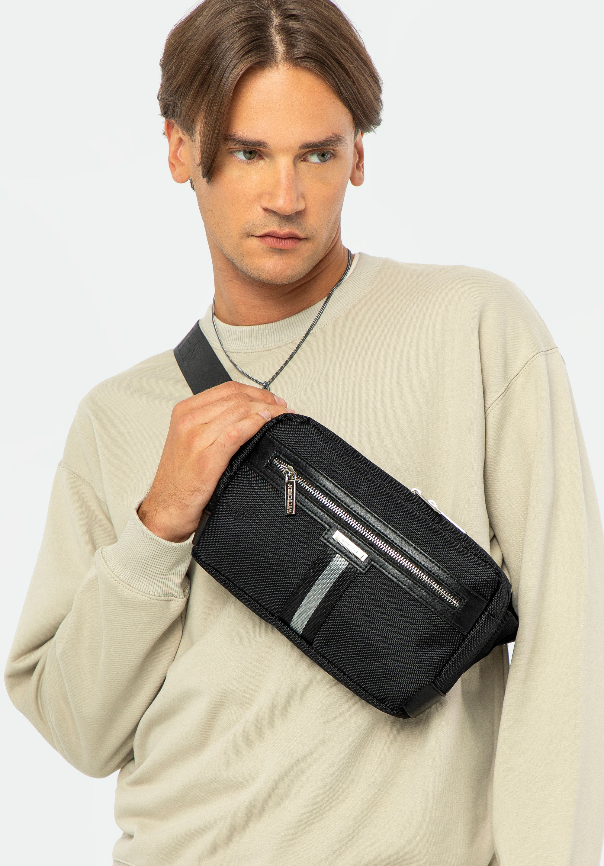 Geantă tip borsetă pentru bărbați cu panglică, negru, 96-4U-901-Z, Fotografie 15