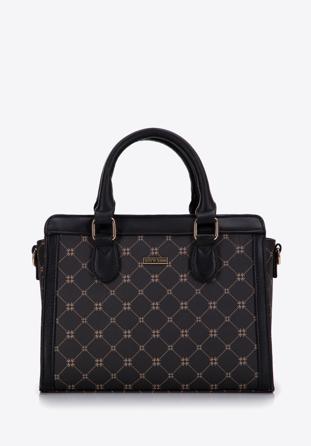 Geantă tote din piele artificială cu textura saffiano monogramă, negru, 97-4Y-201-1, Fotografie 1