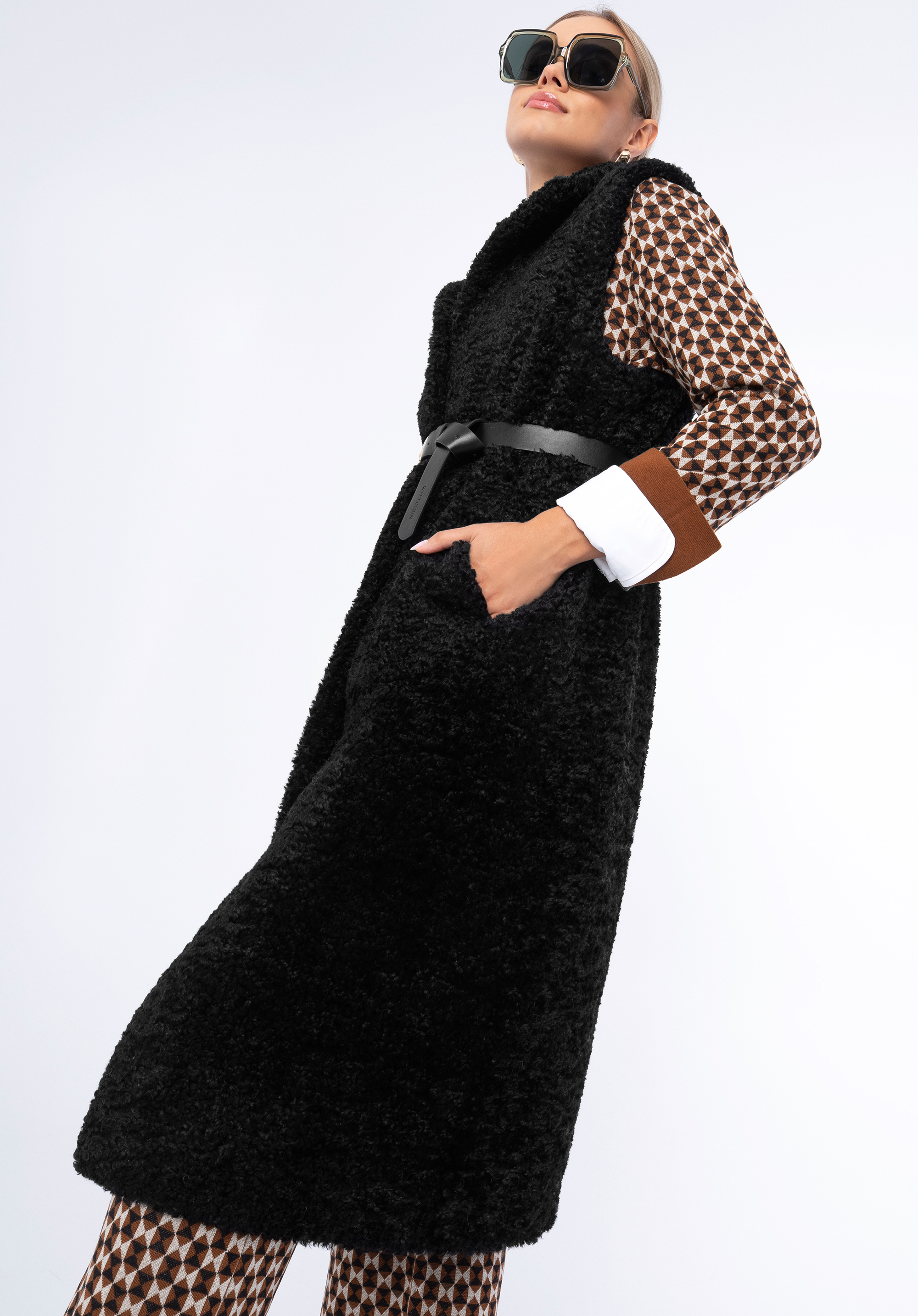 Vestă de damă cu centură, negru, 97-9W-003-1-S/M, Fotografie 1