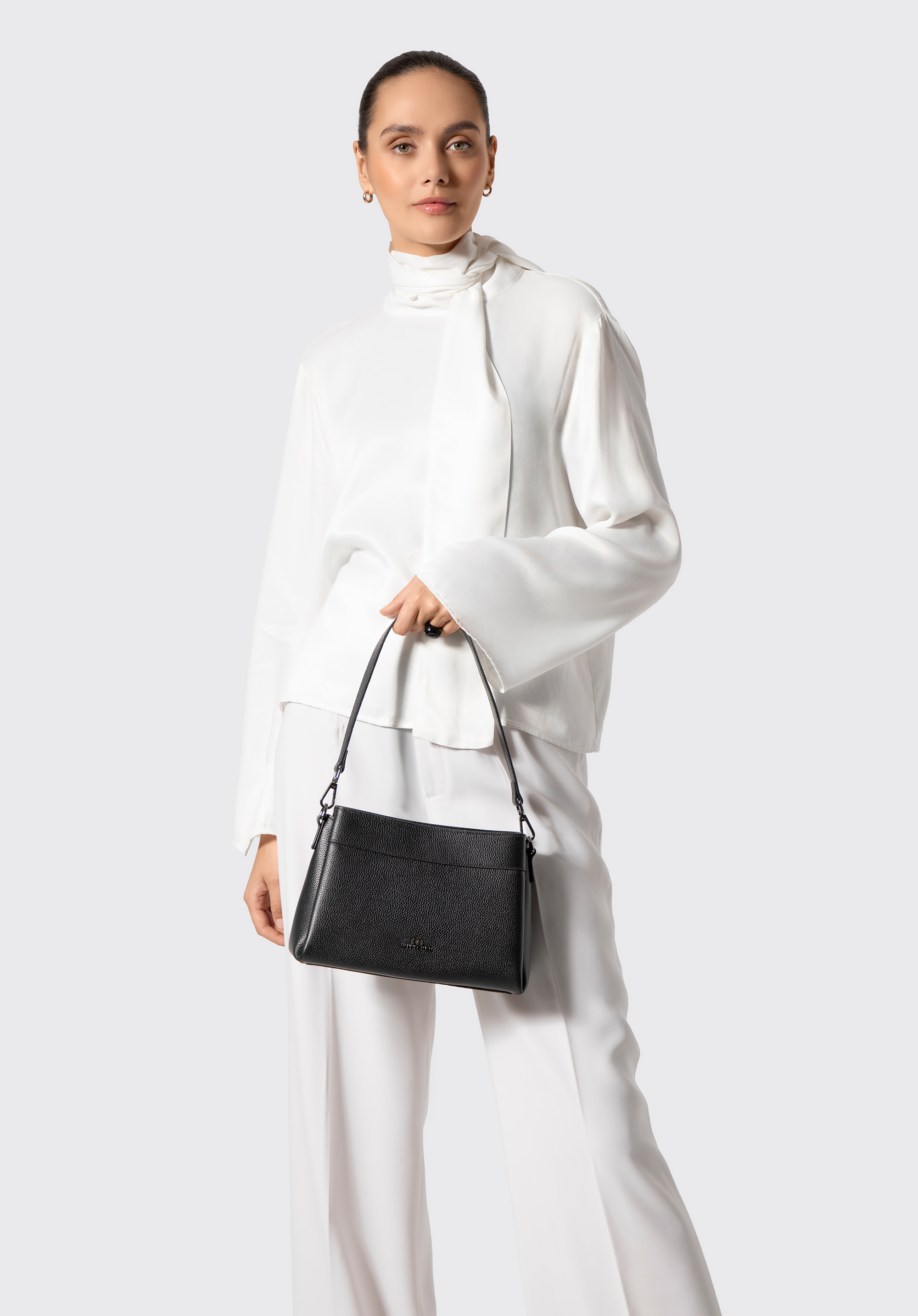 Geantă crossbody din piele pentru femei cu trei compartimente, negru - grafit, 103-4E-630-1, Fotografie 1