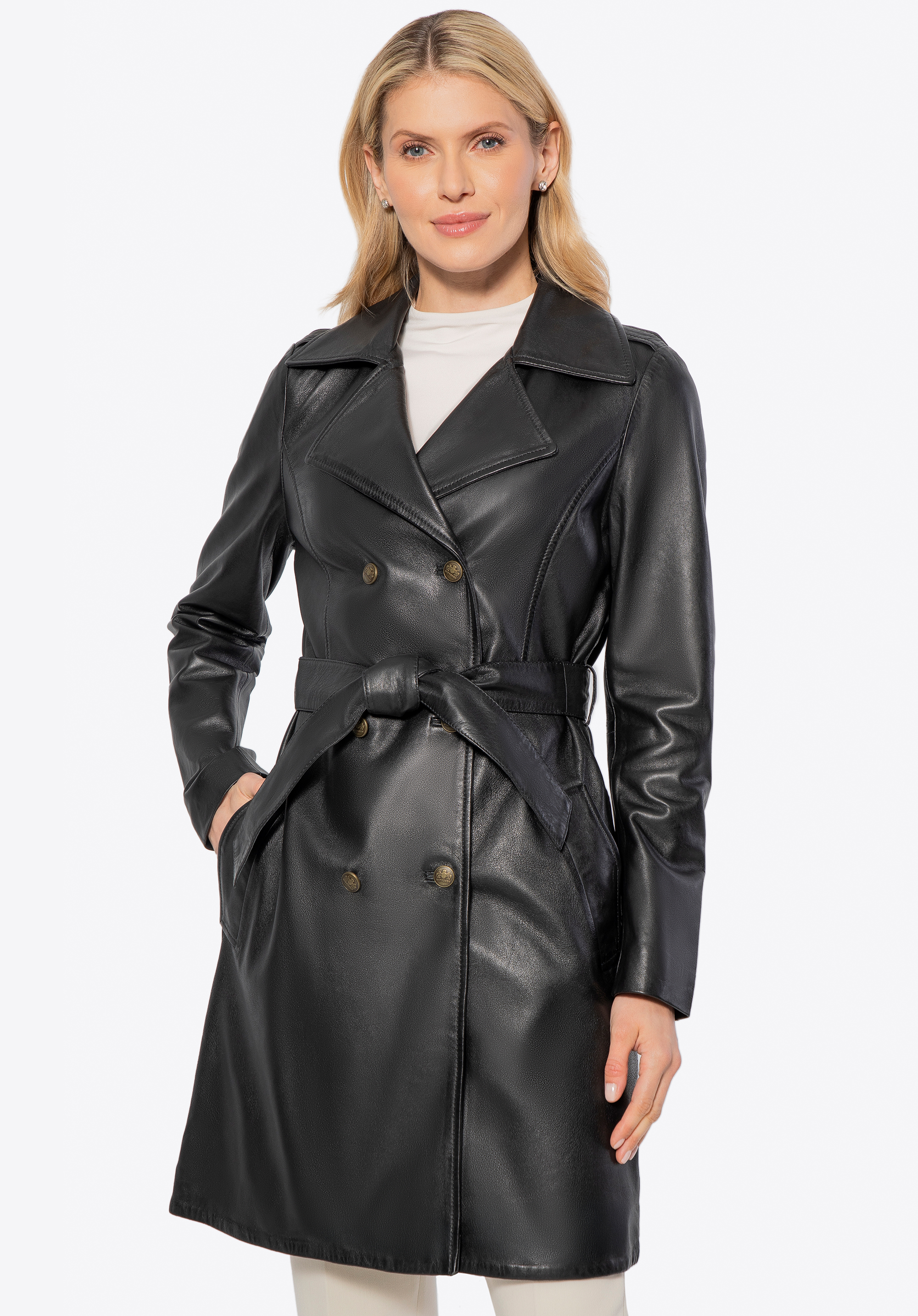 Haină din piele, negru, 100-09-406-1-L, Fotografie 1