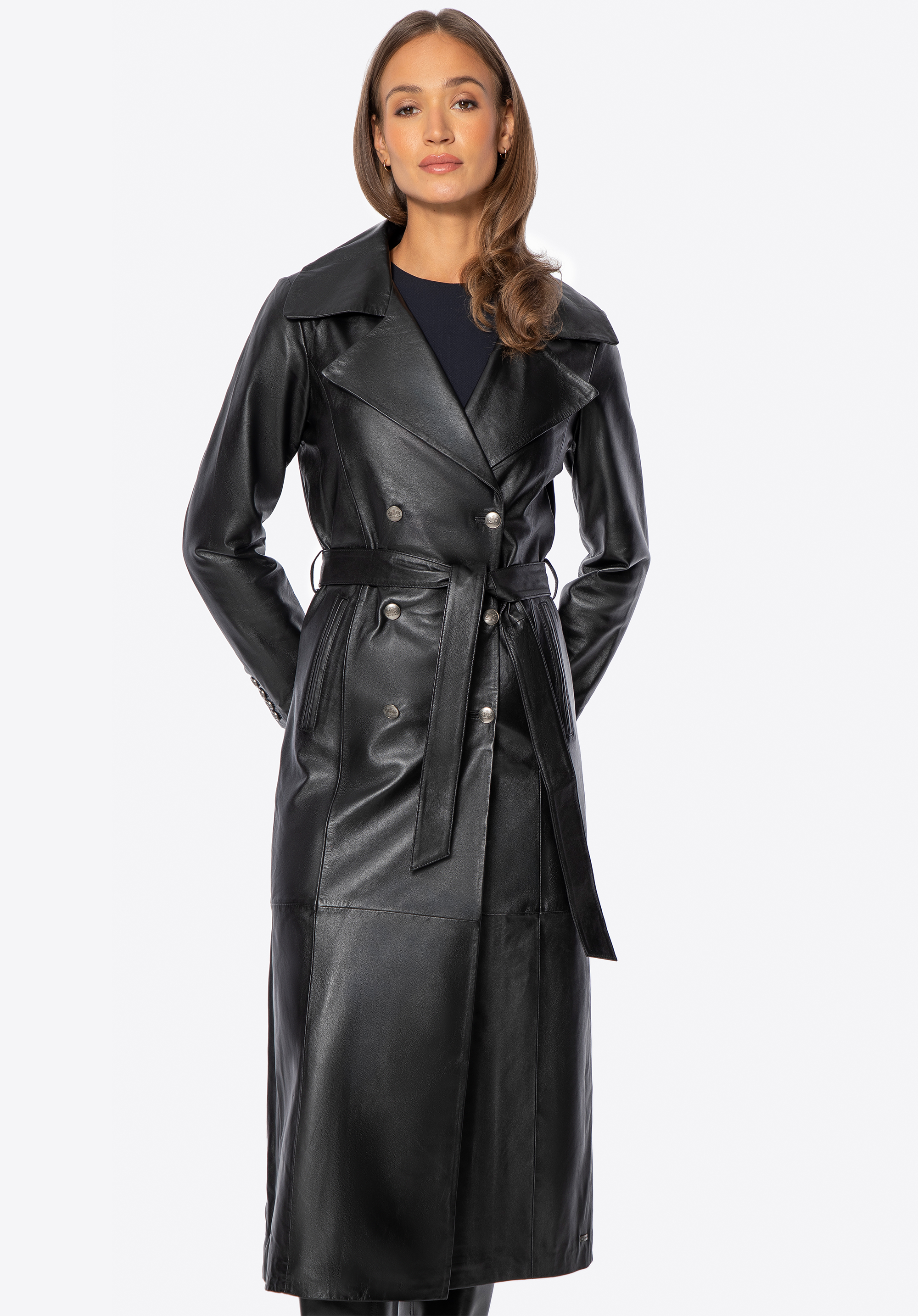 Haină din piele de oaie cu două rânduri de nasturi, negru, 101-09-803-1-XL, Fotografie 1