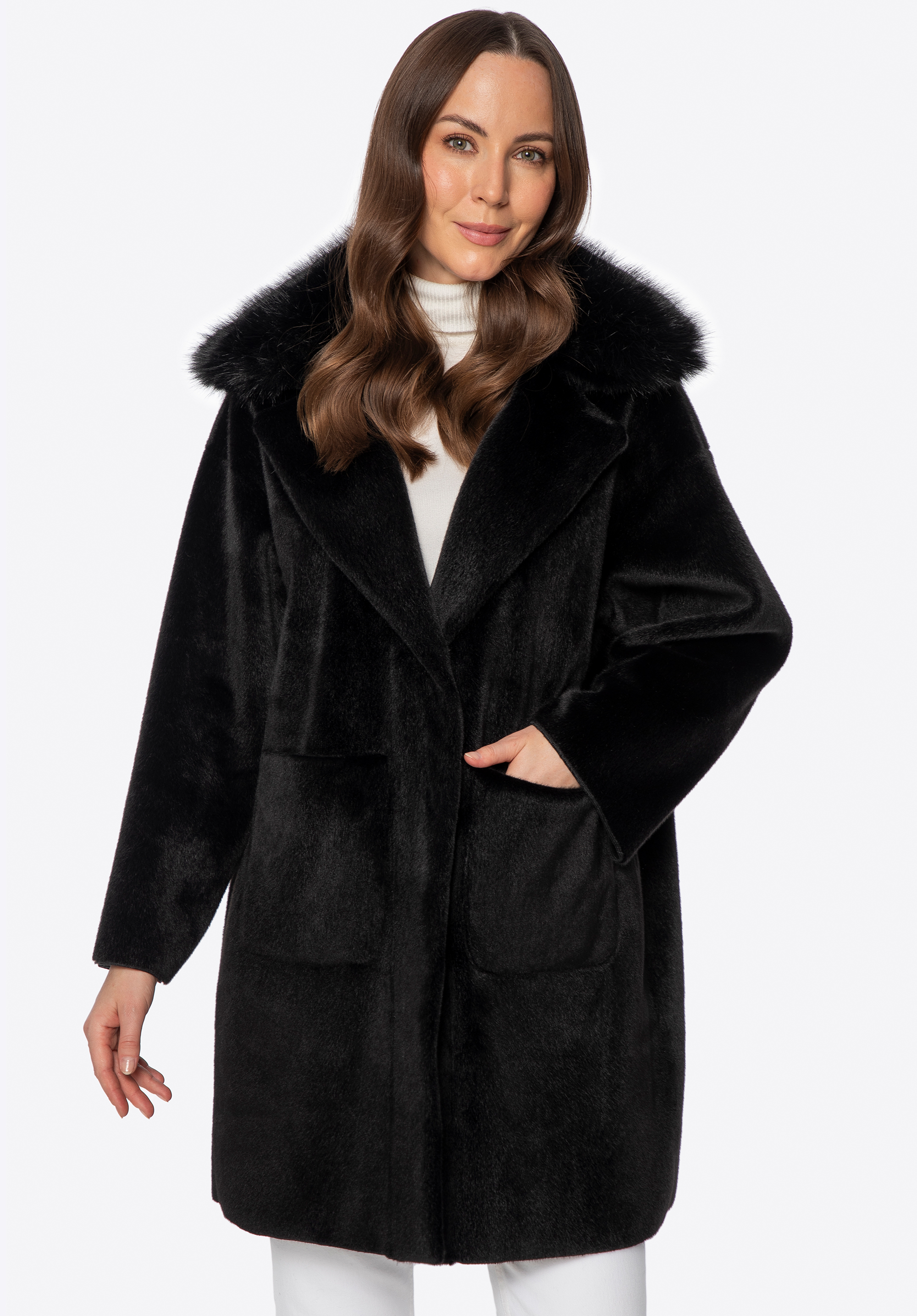 Haină supradimensionată din blană artificială, negru, 101-9W-201-1-XL, Fotografie 1