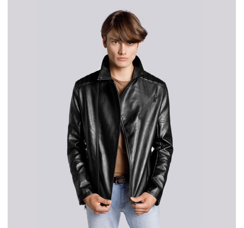 Jachetă clasică de motociclist din piele ecologică pentru bărbați, negru, 93-9P-112-1-S, Fotografie 1