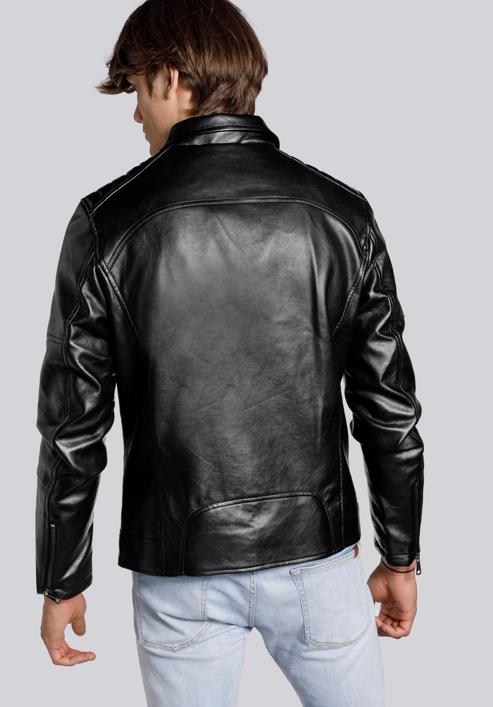 Jachetă clasică de motociclist din piele ecologică pentru bărbați, negru, 93-9P-112-1-3XL, Fotografie 6