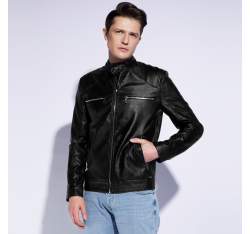 Jachetă din piele ecologică pentru bărbați cu guler drept, negru, 96-9P-150-1-2XL, Fotografie 1