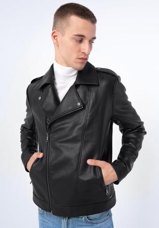 Jachetă bărbătească din piele artificială de motociclist, negru, 97-9P-154-1-L, Fotografie 1