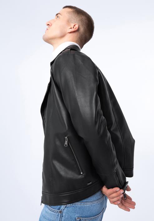 Jachetă bărbătească din piele artificială de motociclist, negru, 97-9P-154-3-L, Fotografie 17