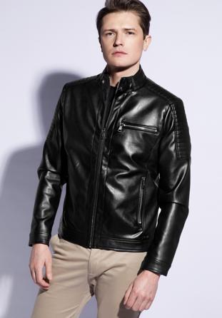 Jachetă bărbătească din piele ecologică cu guler decorativ, negru, 96-9P-151-1-S, Fotografie 1
