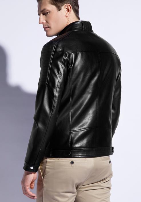 Jachetă bărbătească din piele ecologică cu guler decorativ, negru, 96-9P-151-1-L, Fotografie 3