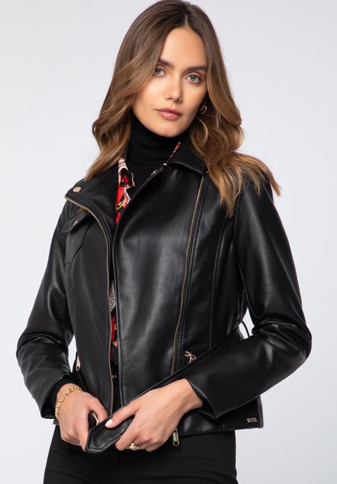 Jachetă biker din piele artificială pentru femei, negru, 97-9P-103-4-XL, Fotografie 1