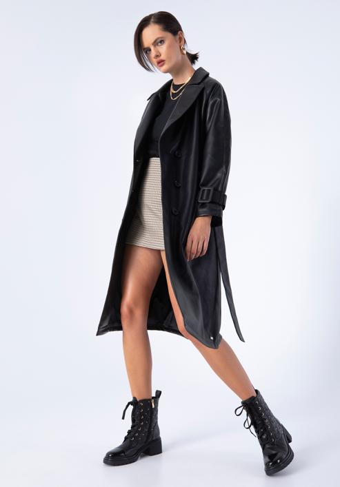 Jachetă de damă din piele artificială cu pieptar dublu pentru femei, negru, 97-9P-100-5-L, Fotografie 17