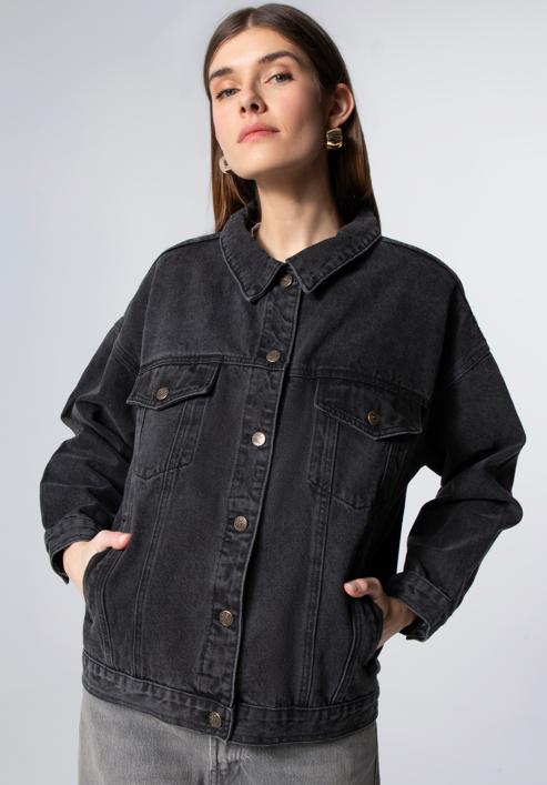 Jachetă de damă oversize din denim, negru, 98-9X-900-1-S/M, Fotografie 1