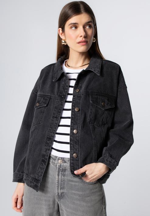 Jachetă de damă oversize din denim, negru, 98-9X-900-1-S/M, Fotografie 3