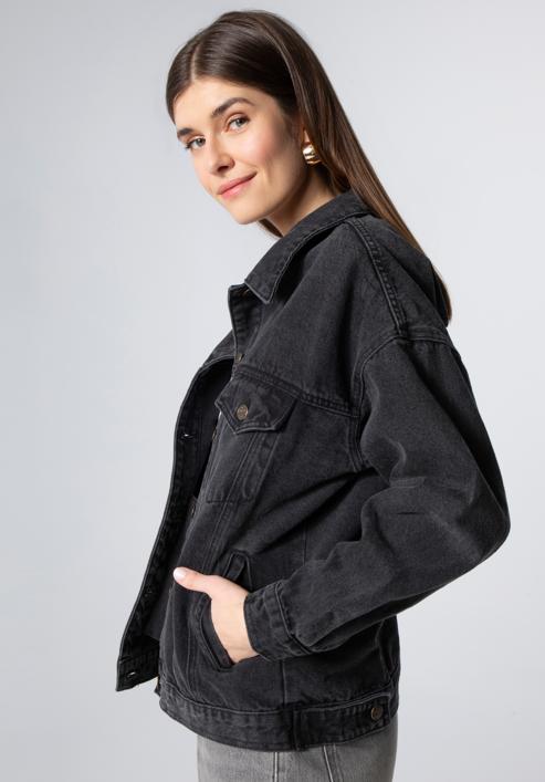 Jachetă de damă oversize din denim, negru, 98-9X-900-1-S/M, Fotografie 4