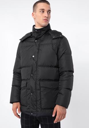 Jachetă de puf matlasată pentru bărbați, cu glugă, negru, 97-9D-451-1-S, Fotografie 1