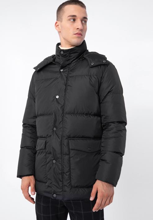 Jachetă de puf matlasată pentru bărbați, cu glugă, negru, 97-9D-451-N-2XL, Fotografie 1