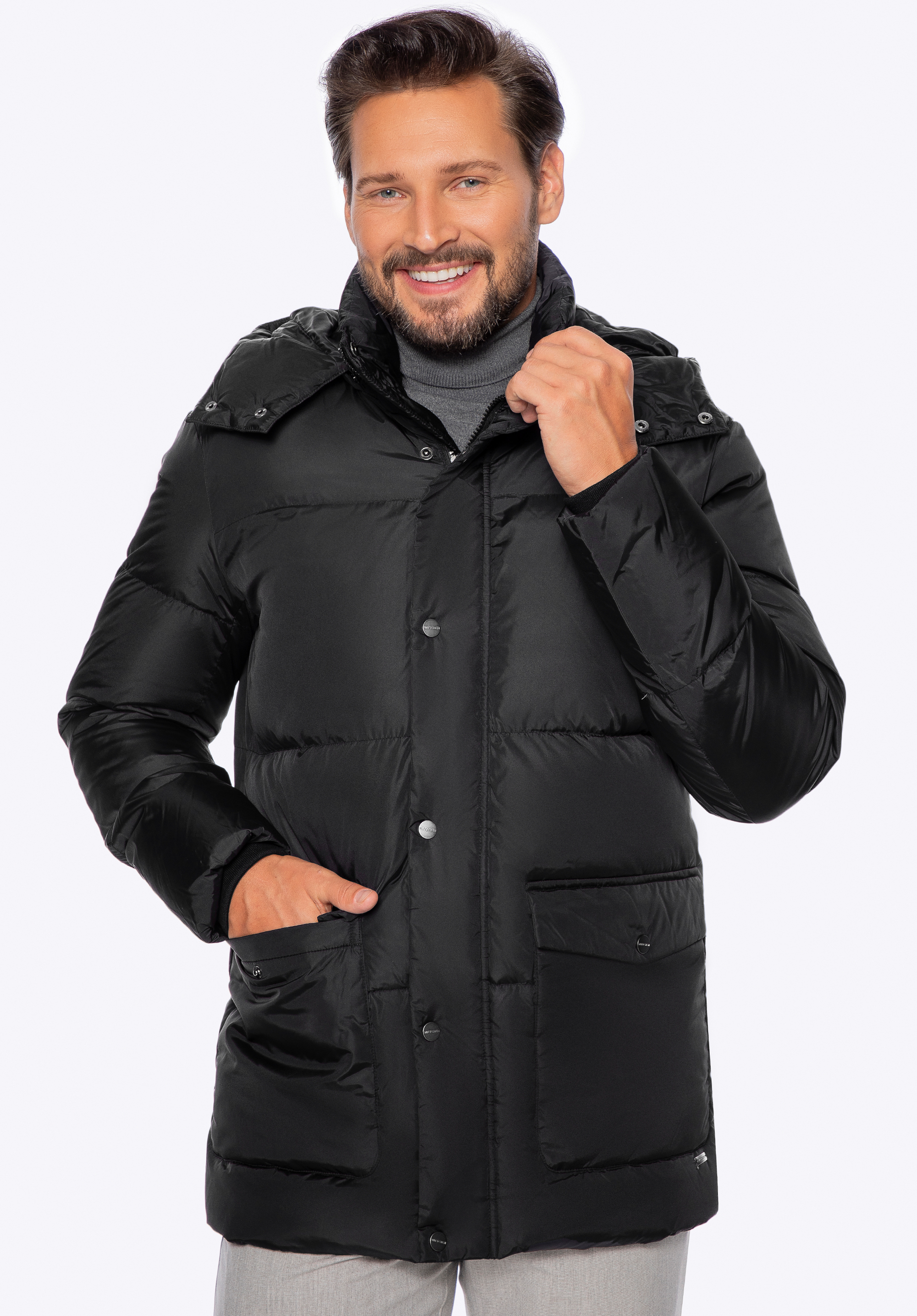 Jachetă de puf matlasată pentru bărbați, cu glugă, negru, 97-9D-451-1-S, Fotografie 1