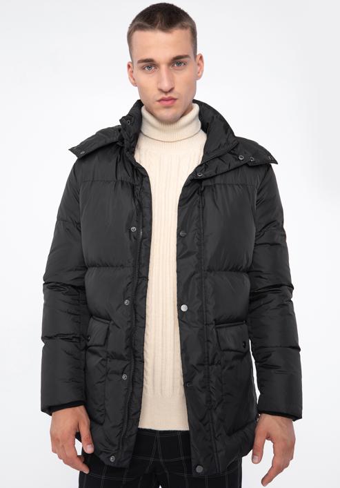 Jachetă de puf matlasată pentru bărbați, cu glugă, negru, 97-9D-451-1-S, Fotografie 2