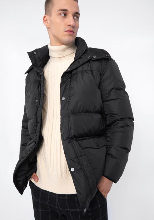 Jachetă de puf matlasată pentru bărbați, cu glugă, negru, 97-9D-451-N-L, Fotografie 3