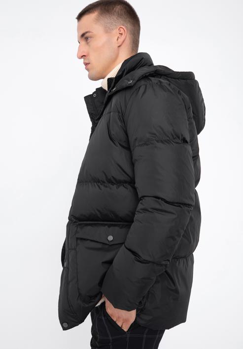Jachetă de puf matlasată pentru bărbați, cu glugă, negru, 97-9D-451-1-L, Fotografie 4
