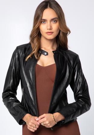 Jachetă din piele clasică pentru femei, negru, 97-09-804-1-L, Fotografie 1