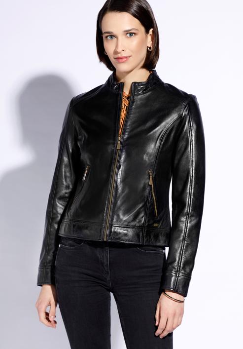 Jachetă din piele clasică pentru femei, negru, 96-09-803-1-L, Fotografie 3
