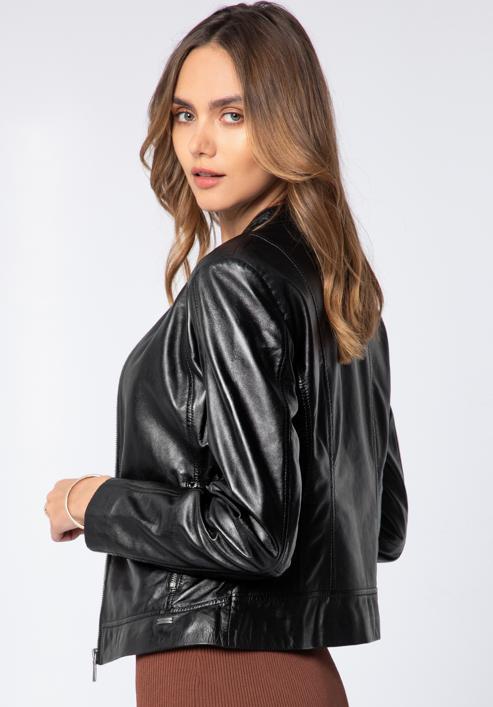 Jachetă din piele clasică pentru femei, negru, 97-09-804-4-M, Fotografie 3