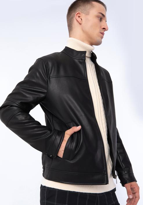 Jachetă din piele ecologică pentru bărbați, negru, 97-9P-153-1-2XL, Fotografie 17