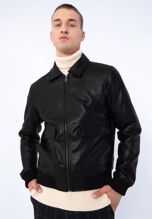 Jachetă din piele ecologică pentru bărbați cu buzunare mari, negru, 97-9P-152-1-M, Fotografie 1
