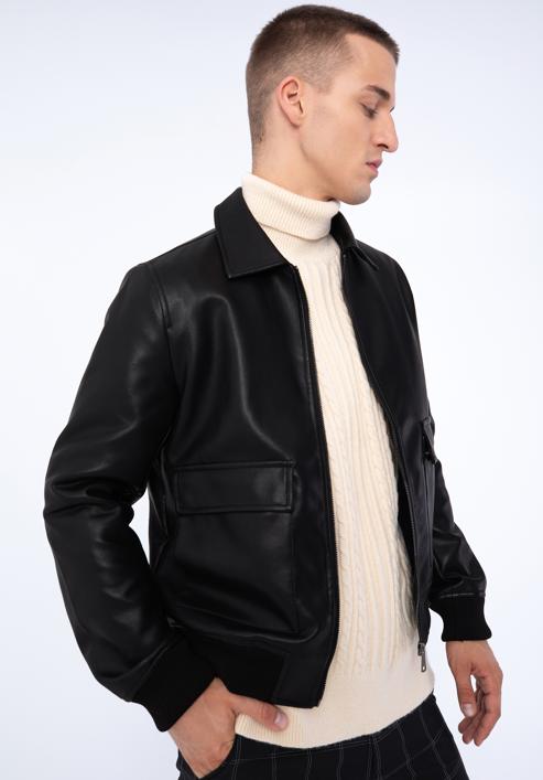 Jachetă din piele ecologică pentru bărbați cu buzunare mari, negru, 97-9P-152-1-2XL, Fotografie 17