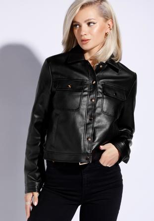 Jachetă din piele ecologică pentru femei cu nasturi de presă, negru, 96-9P-103-1-XL, Fotografie 1