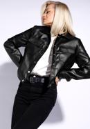 Jachetă din piele ecologică pentru femei cu nasturi de presă, negru, 96-9P-103-1-XL, Fotografie 2