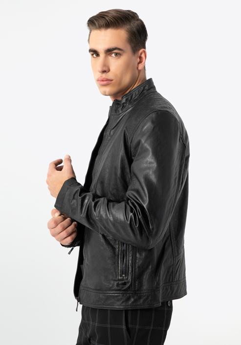 Jachetă din piele pentru bărbați cu cusături pe umeri, negru, 97-09-251-1-M, Fotografie 3