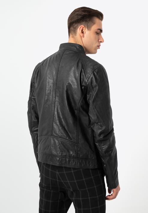Jachetă din piele pentru bărbați cu cusături pe umeri, negru, 97-09-251-1-M, Fotografie 4