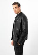 Jachetă din piele pentru bărbați cu cusături verticale și guler înalt, negru, 97-09-253-4-M, Fotografie 2
